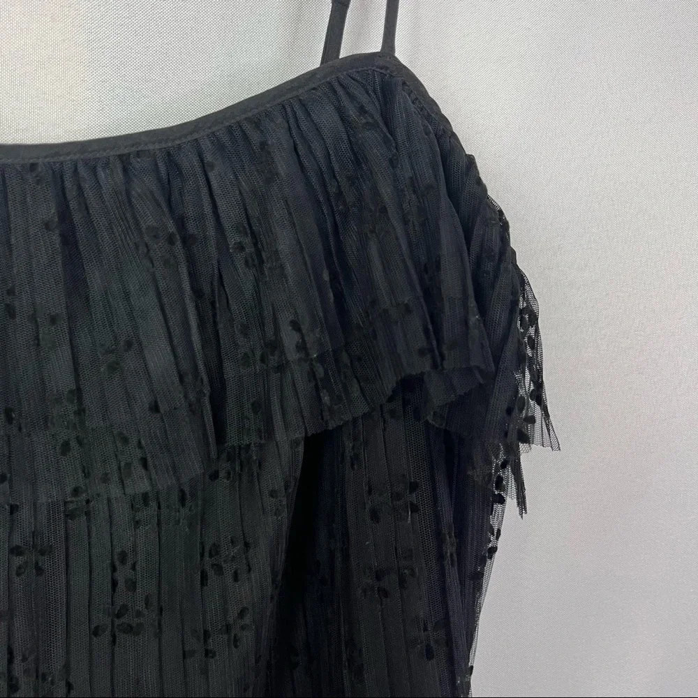 J. Crew Black Fluttery Lace‎ Tulle Layered Cami Tank Top M